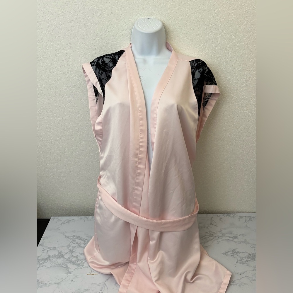 Victorias Secret Y2K Silky Satin Open Belted Front Pink Chemise Womens L Sexy​​